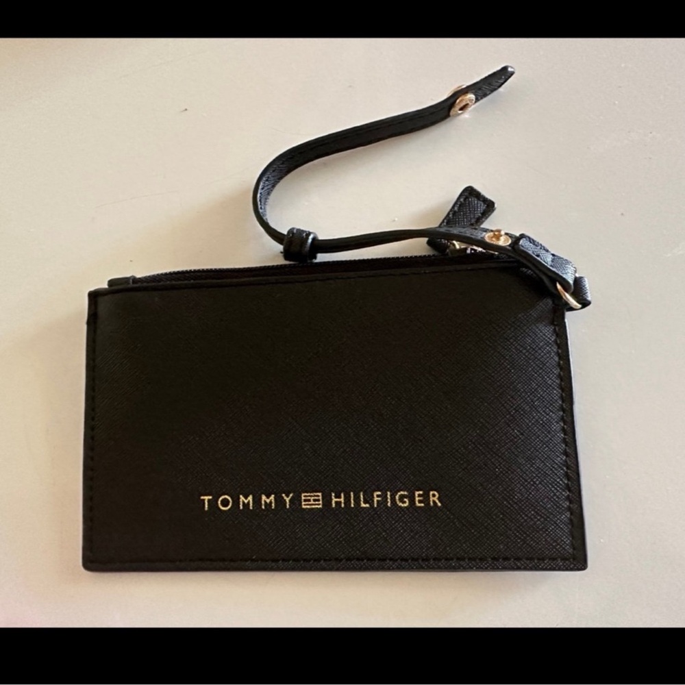 Tommy Hilfiger Black & Gold Logo Wristlet Card Holder
